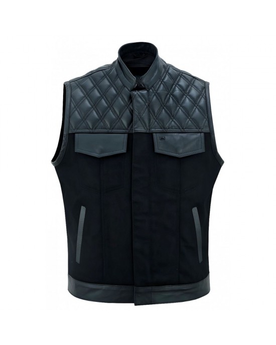 Leather and Denim Combo Biker Vest