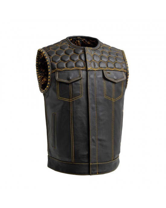 Men's Club Style Leather Vest - Gold