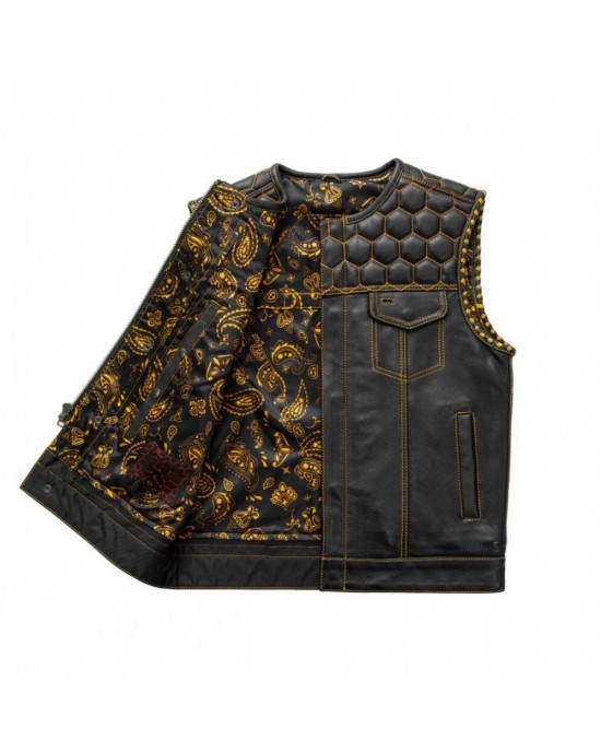 Men's Club Style Leather Vest - Gold