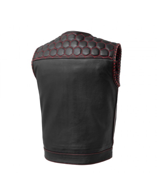 Men's Club Style Leather Vest - Red