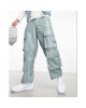 leather look cargo pants in blue