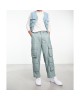 leather look cargo pants in blue