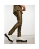 leather look skinny trousers in khaki