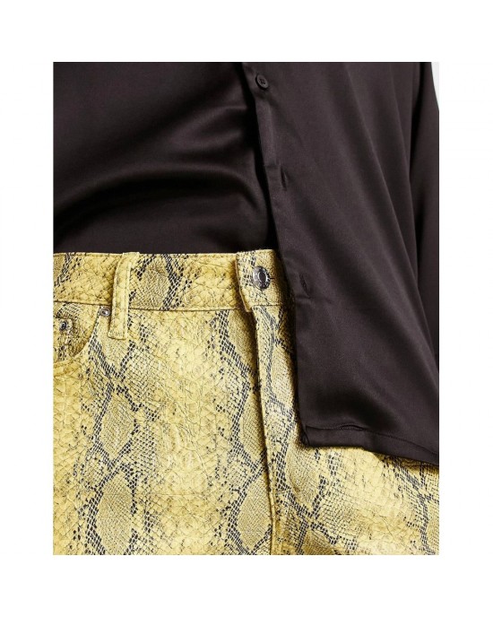 skinny leather-look pants in yellow snake print with zip detail