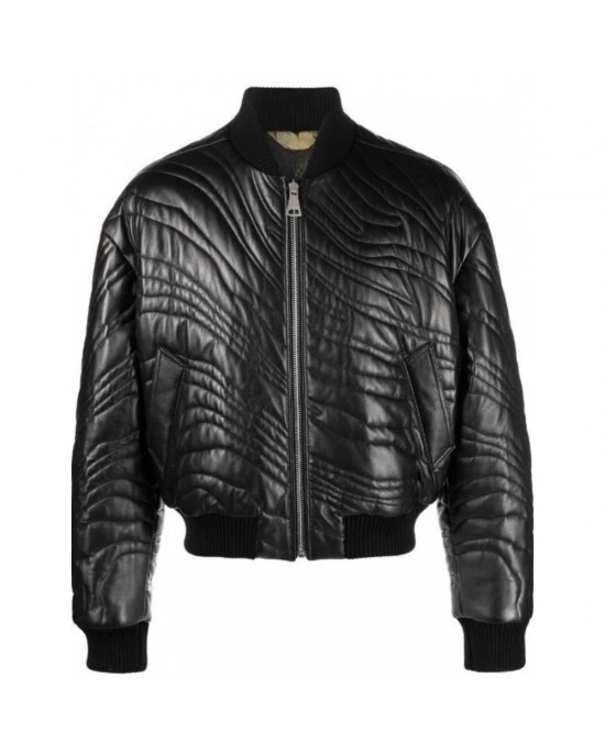 trendy stripe-quilted leather bomber jacket