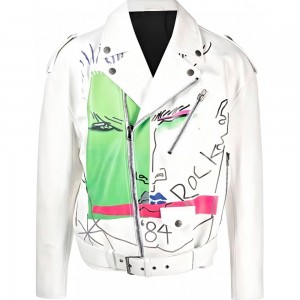 graphic-print leather jacket