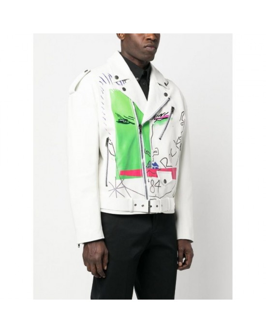 graphic-print leather jacket