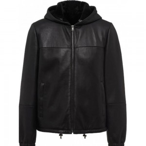 panelled leather bomber jacket