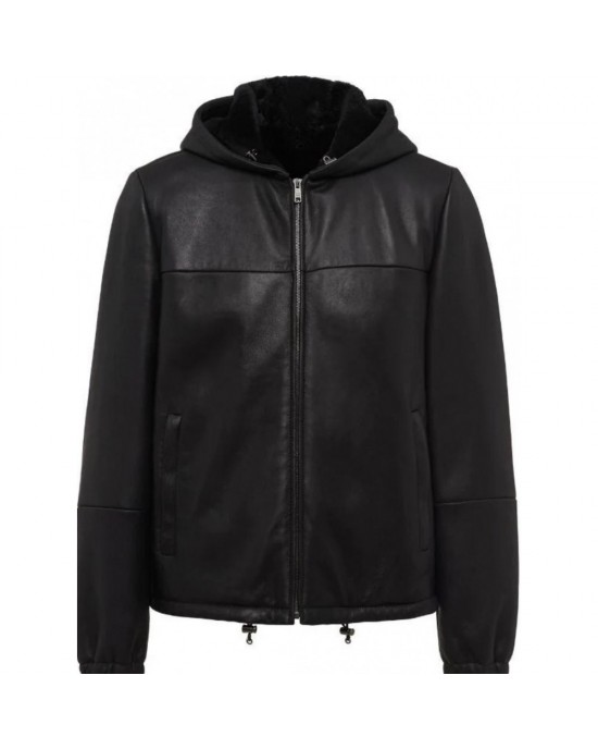 panelled leather bomber jacket