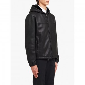 panelled leather bomber jacket