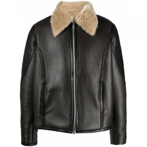 trendy vogue shearling-collar leather pilot jacket