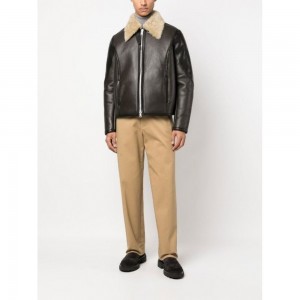 trendy vogue shearling-collar leather pilot jacket