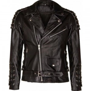 Leather Retro Biker Jacket with Fringe Trim