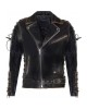 Leather Retro Biker Jacket with Fringe Trim