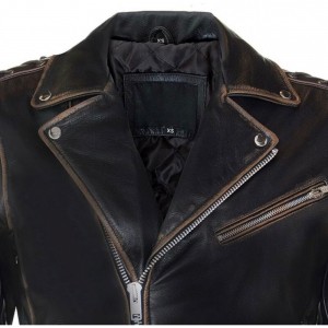 Leather Retro Biker Jacket with Fringe Trim