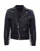 Leather Retro Biker Jacket with Fringe Trim