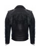 Leather Retro Biker Jacket with Fringe Trim