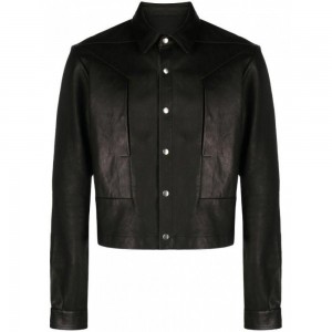 front press-stud fastening leather jacket