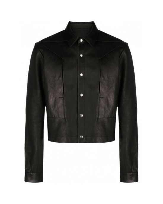 front press-stud fastening leather jacket