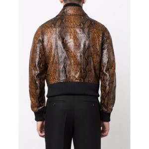 stylish snakeskin effect zip-up leather jacket