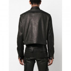 Front press-stud fastening leather jacke