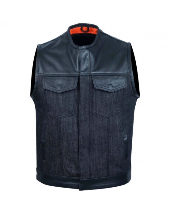 Leather and Denim Combo Biker Gilet Vest