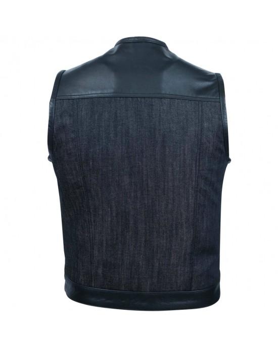 Leather and Denim Combo Biker Gilet Vest