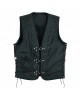 Plain Mens Leather Waistcoat Motorcycle Biker Vest Black with Hooks