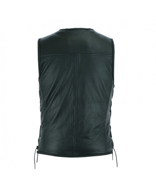 Plain Mens Leather Waistcoat Motorcycle Biker Vest Black with Hooks