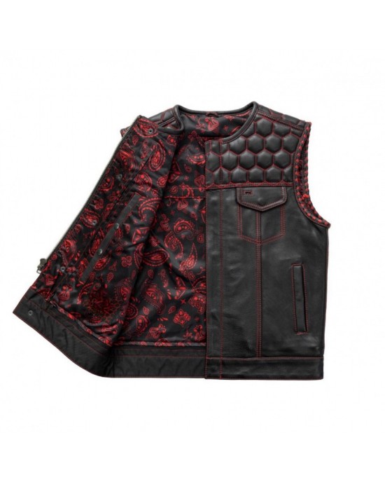 Men's Club Style Leather Vest - Red