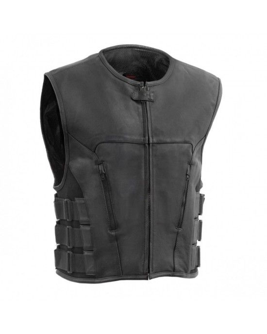 Men's Leather Swat Style Motorcycle Vest