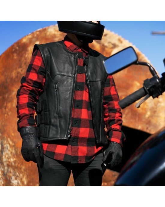 Men's Leather Swat Style Motorcycle Vest