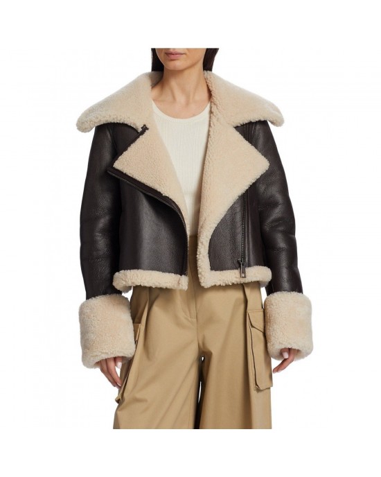 Shearling Cropped leather Jacket in Espresso