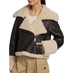 Shearling Cropped leather Jacket in Espresso