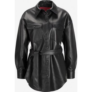 trendy vogue women black leather jacket/shirt