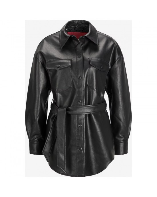 trendy vogue women black leather jacket/shirt