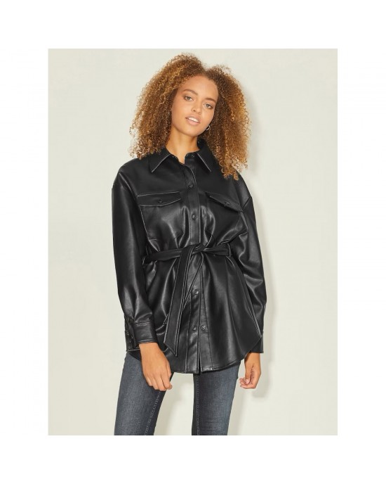 trendy vogue women black leather jacket/shirt