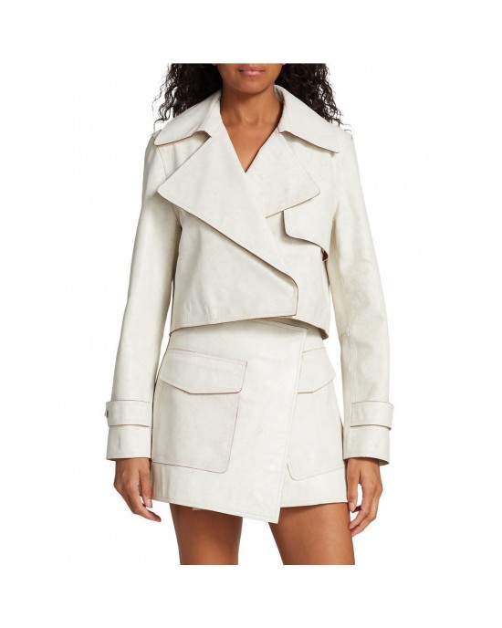 Vogue Cropped Trench Leather Jacket