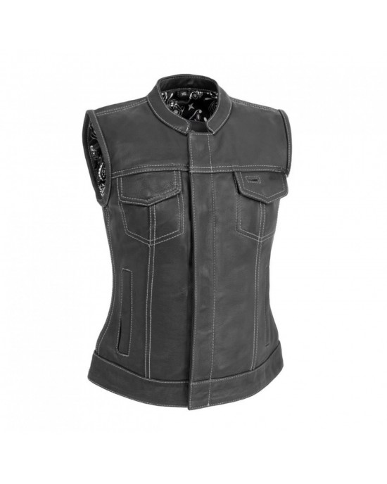 Women's Club Style Motorcycle Leather Vest