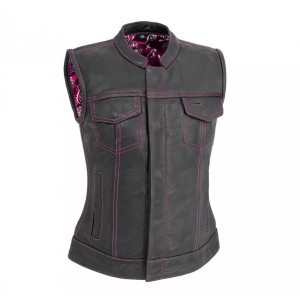 Women's Club Style Motorcycle Leather Vest