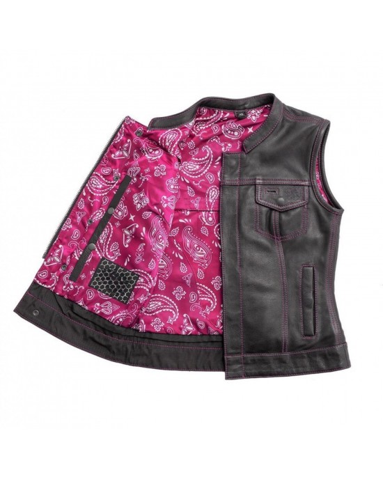 Women's Club Style Motorcycle Leather Vest