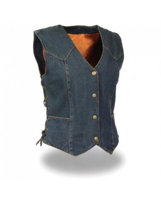 Women’s Side Lace 3 Snap Front Denim Vest