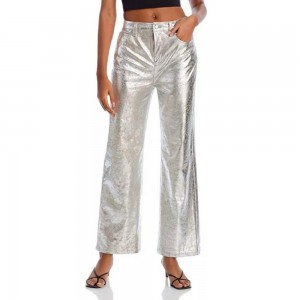 Metallic Leather Wide Leg Pants