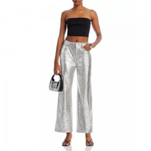 Metallic Leather Wide Leg Pants