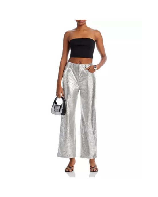 Metallic Leather Wide Leg Pants