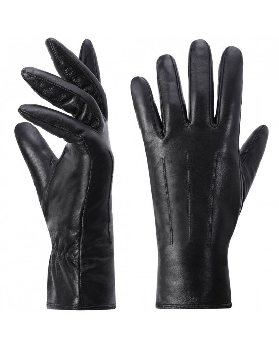 Warm Driving Lambskin Leather Gloves Black