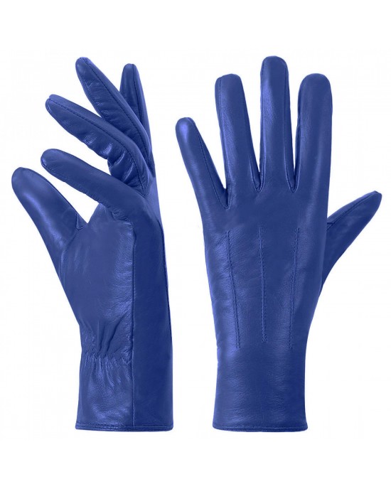 Warm Driving Lambskin Leather Gloves Blue