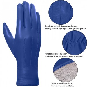 Warm Driving Lambskin Leather Gloves Blue