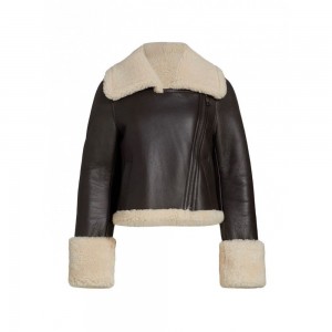 Shearling Cropped leather Jacket in Espresso