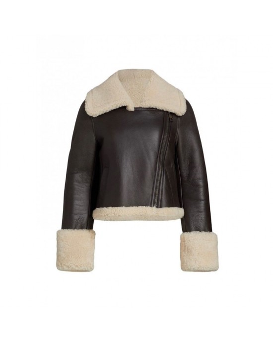 Shearling Cropped leather Jacket in Espresso